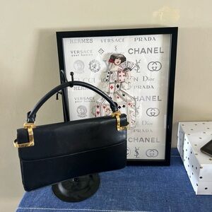 Salvatore Ferragamo Black Leather Hand Bag with Gold Hardware
